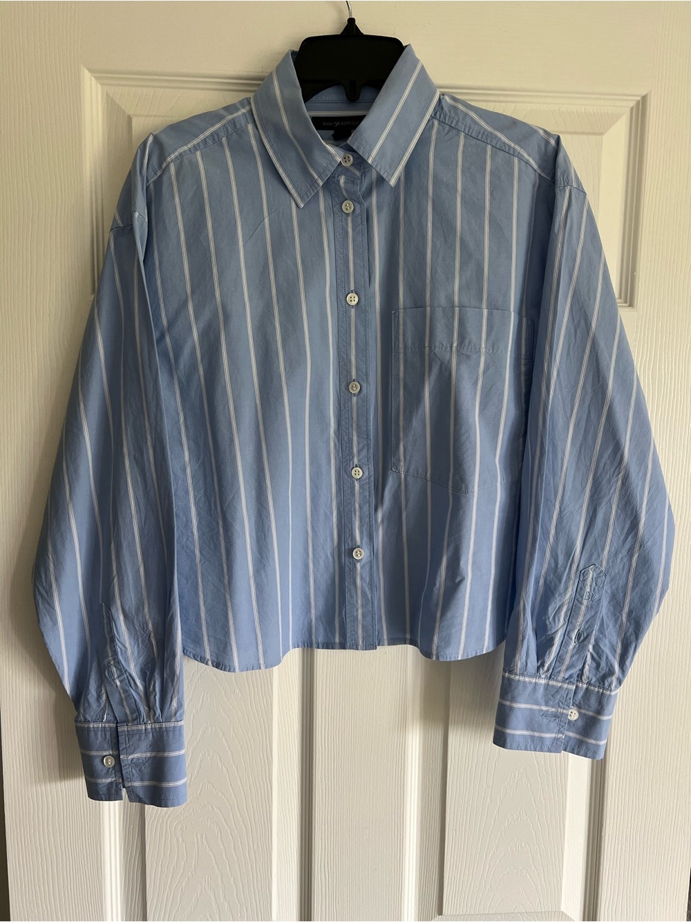 Banana Republic Light Blue and White Striped Button-Down Shirt